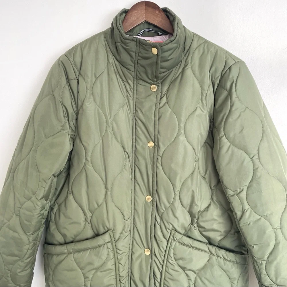 J. Crew Quilted Cocoon Puffer Jacket Army Green Gold Oversized Cozy Casual - Picture 3 of 11